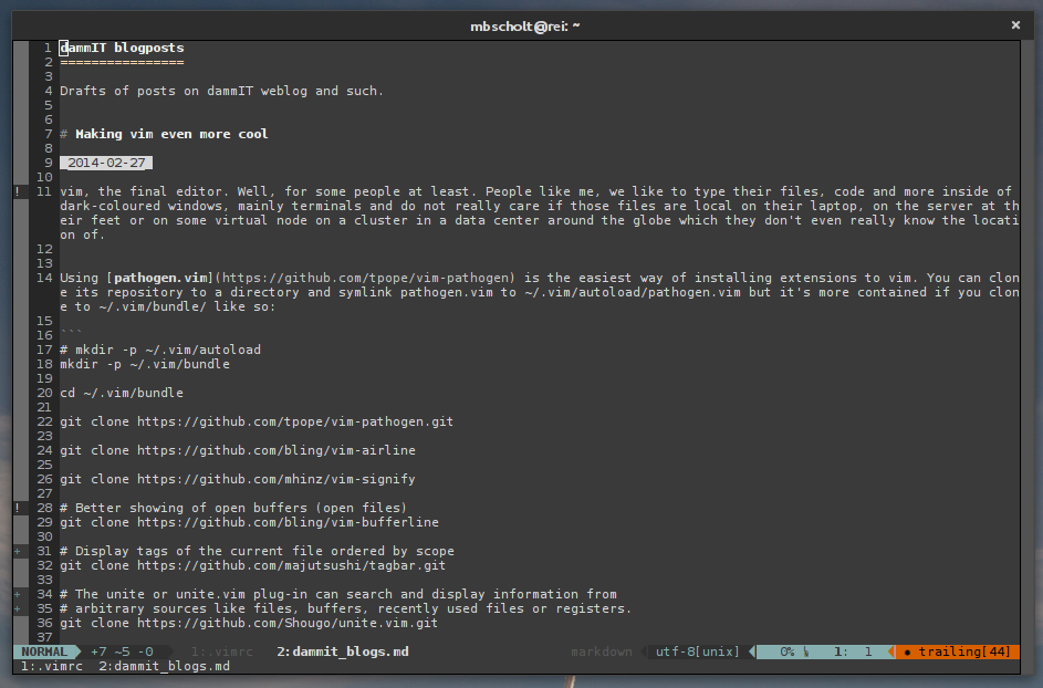 Screenshot of vim with this article