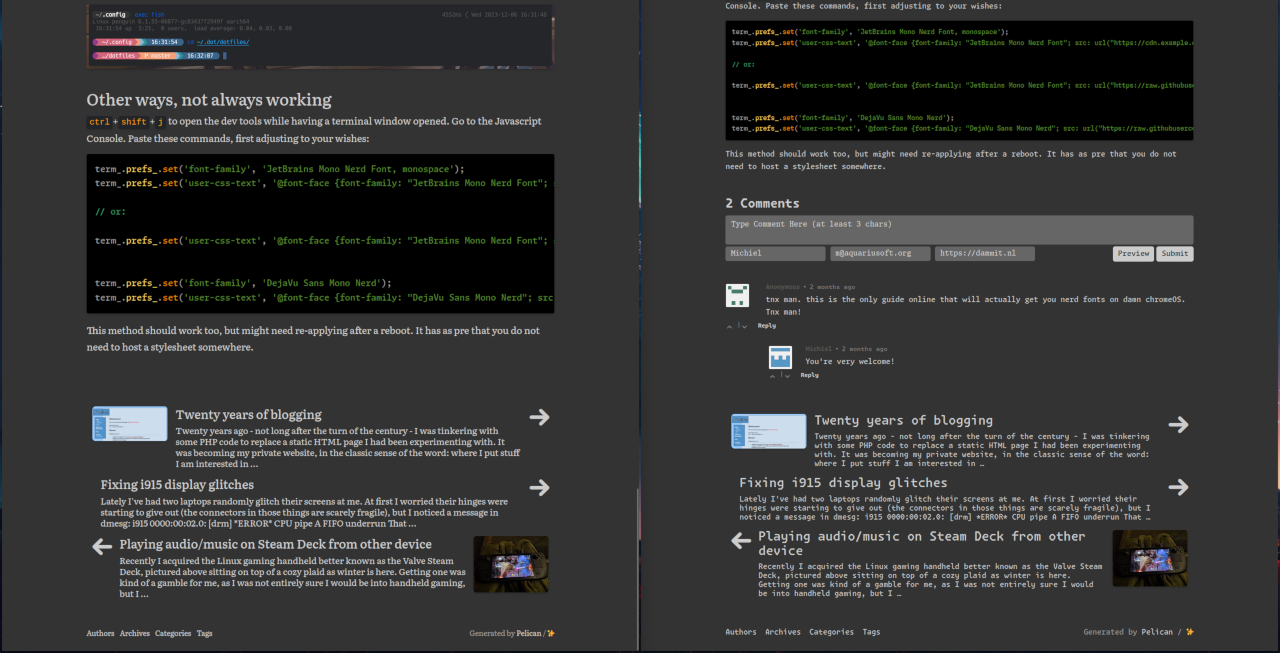 Literata vs Monaspace on dammIT, post navigation